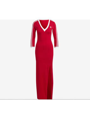Adidas Originals Classic 3-Stripes Cotton Maxi Red Dress Women's Size X-Small